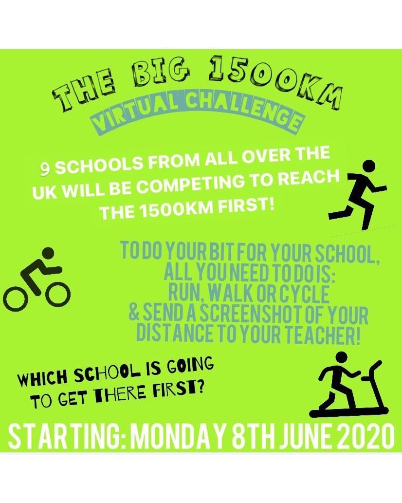 PEWGGS's tweet photo. 🚨 THE BIG 1500KM VIRTUAL CHALLENGE STARTS TOMORROW 🚨

We need STUDENTS, PARENTS &amp; STAFF to get your exercise gear on a head out for several walks, runs and cycles this week! Upload the evidence with your distance covered (strava, fitbits etc)to the Microsoft Form link below https://t.co/nnSVvgMDsP