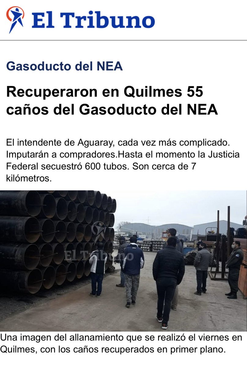 KimonSalta's tweet photo. Se robaron un gasoducto. El escándalo salpica a Intendentes, Diputados y Senadores Nacionales. Estafa multimillonaria y la anuencia de quienes debieron controlar. La impunidad al palo en Salta. Ahora encuentran partes del gasoducto en Bs As. Hasta donde llegará la justicia? https://t.co/jo39Zn0VTe