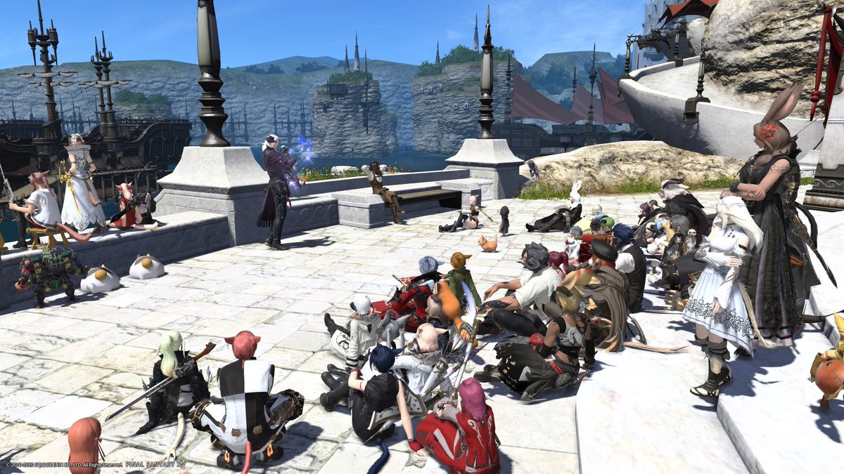 PSO2_Alto's tweet photo. リムサで偶然見かけたFramingo Devilさんの演奏！
リクエスト曲を即興で演奏する技術やアレンジのバリエーションの広さに驚きました！
素晴らしい演奏をありがとう！ #FF14 https://t.co/G5OGbKcIa3
