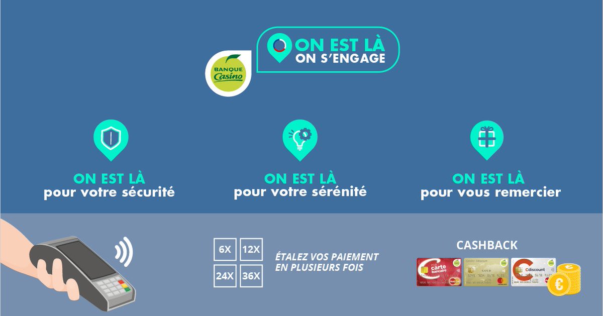 [#Avoscôtés] Plus que jamais, chez Banque Casino, on s’engage. On est là pour la sécurité de nos clients, pour leur sérénité et pour les remercier.

Plus d’infos : 
#Paiement #Consommation #Onestlà #Onsengage