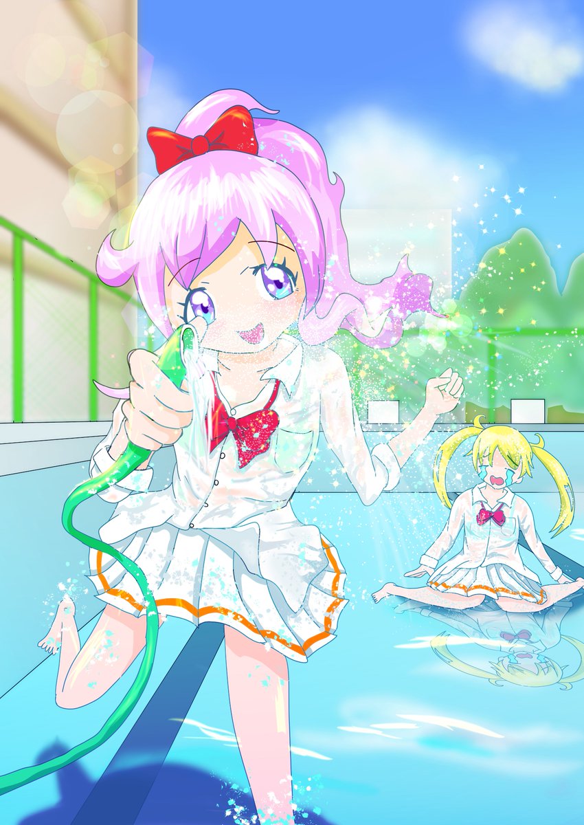 Twoucan プール開きが近づいてきて先生にプール掃除を命じられ仕方なく制服でプール掃除をするも徐々に集中力が無くなりキャッキャッと遊びだしちゃう女の子下さい の注目ツイート イラスト マンガ