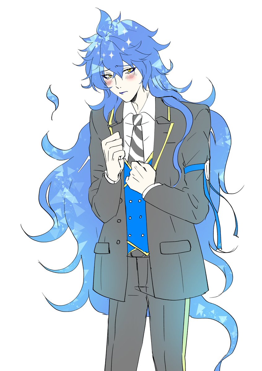 long hair 1boy male focus blue hair yellow eyes solo blue lips  illustration images