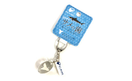実際の「サメの歯」のキーホルダーがショップにお目見えしました