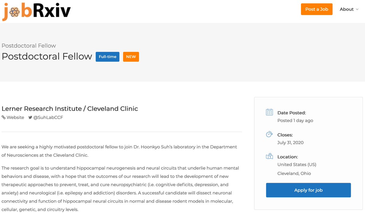 jobRxiv (@jobrxiv) on Twitter photo #ScienceJobs:
Postdoctoral Fellow with <a href="/SuhLabCCF/">Hoonkyo Suh</a>
Lerner Research Institute / Cleveland Clinic, Cleveland, Ohio, USA
jobrxiv.org/job/lerner-res… #ScienceJobs:
Postdoctoral Fellow with <a href="/SuhLabCCF/">Hoonkyo Suh</a>
Lerner Research Institute / Cleveland Clinic, Cleveland, Ohio, USA
jobrxiv.org/job/lerner-res…