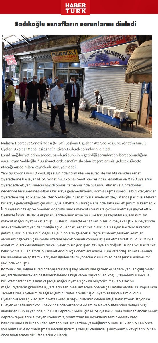 Esnafımızla istişarelerimiz, gelecek süreçte atacağımız adımlar için yol gösteriyor. Normalleşme süreci ile birlikte yeniden sahadayız.  bit.ly/2Uhbt1h
<a href="/malatyatso1923/">MALATYA TİCARET VE SANAYİ ODASI</a> <a href="/TOBBiletisim/">TOBB</a>