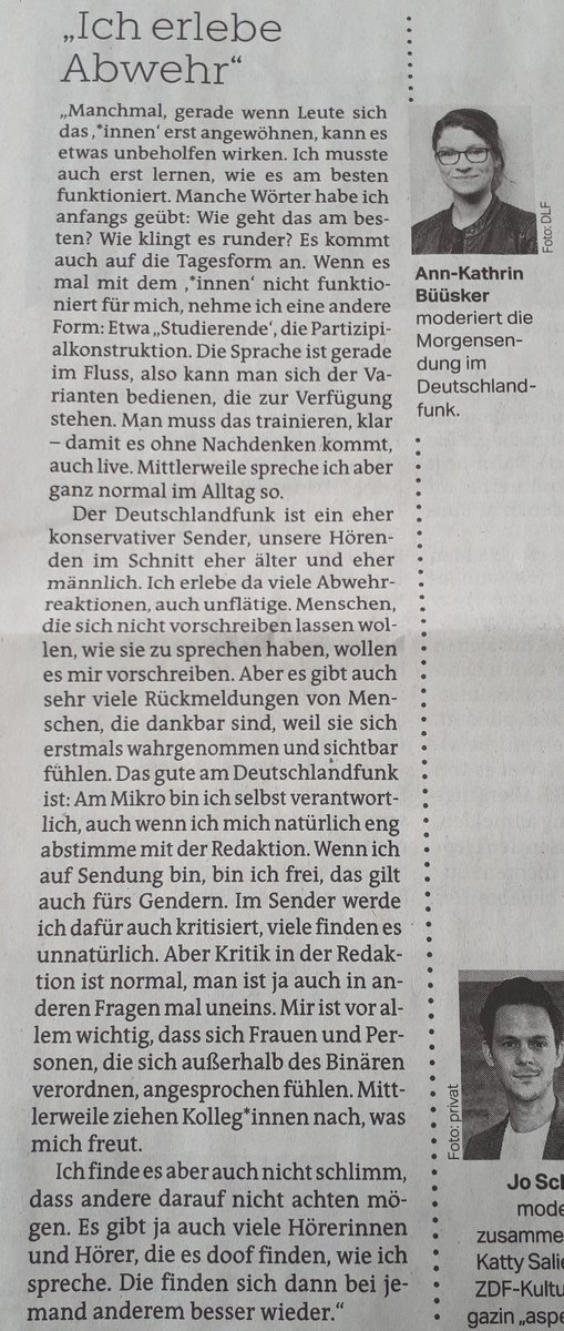 Eike Lengemann (@eikele) on Twitter photo Ich schätze das Programm des <a href="/DLF/">Deutschlandfunk</a> sehr. Noch besser wäre es, wenn sich alle Kolleg*innen Frau Büüskers (@uedio) inklusiver Art des Sprechens anschließen würden. 👏🙂👍
#InklusiveSprache
#Gendern Ich schätze das Programm des <a href="/DLF/">Deutschlandfunk</a> sehr. Noch besser wäre es, wenn sich alle Kolleg*innen Frau Büüskers (@uedio) inklusiver Art des Sprechens anschließen würden. 👏🙂👍
#InklusiveSprache
#Gendern