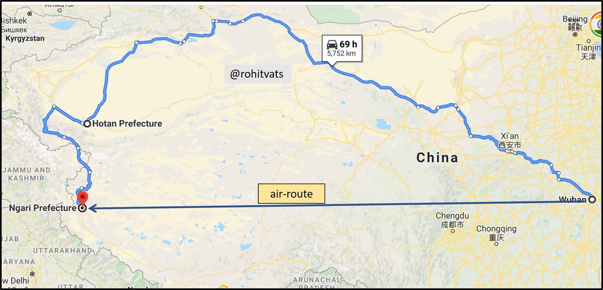 +Hubei province whose capital is Wuhan!(2) From Hubei, troops and mechanized assets have to move to an area opposite Aksai China.(3) Air distance - ~3,200 km (Ngari Airport) / Road & distance - ~5,800 km (assuming road & rail distance is same) - Please see the map below.