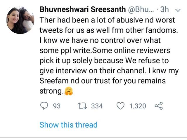 saisantoshlov's tweet image. This is how @Bhuvneshwarisr1
Mam trust and love #SreeFam 
How Many defend their fans openly .
We are lucky and proud 🙌 
#SreefamLoveSreesanth