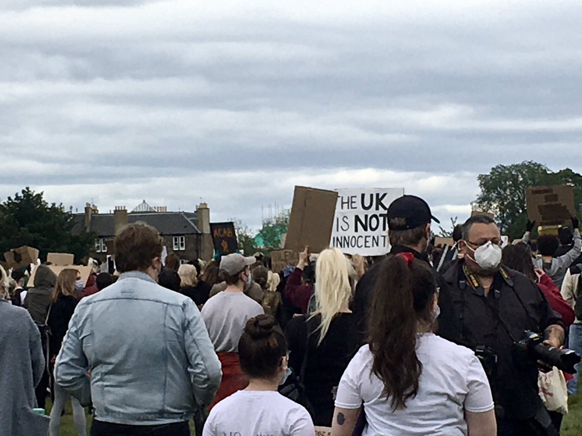 JamesOutterson's tweet photo. There is a large and growing crowd in #HolyroodPark for the #BlackLivesMattter protest today, which is great to see. I hope people take time to learn about the consequences of our systemic racism. #BLM #Edinburgh #EdinburghInSolidality #ScotlandIsNotInnocent #ukisnotinnocent https://t.co/H3JT6lWD9V