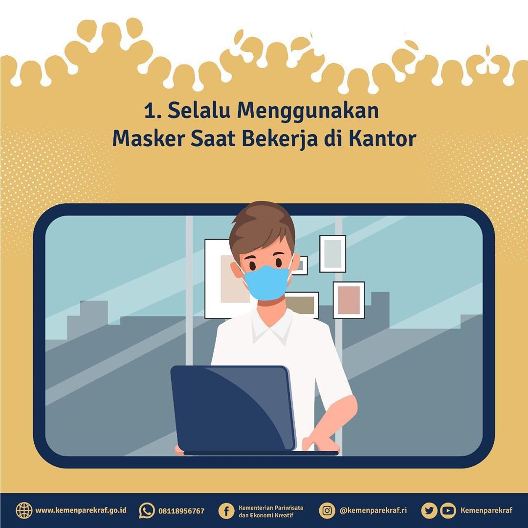 pesonaindonesia's tweet photo. 1. Selalu Gunakan Masker
2.Jaga Jarak dengan orang Minimal 1 meter
3. Pastikan ada udara masuk ke ruangan
4. Bersihkan perabot &amp; peralatan kantor dengan disinfektan https://t.co/Gpi3CQ6YH5