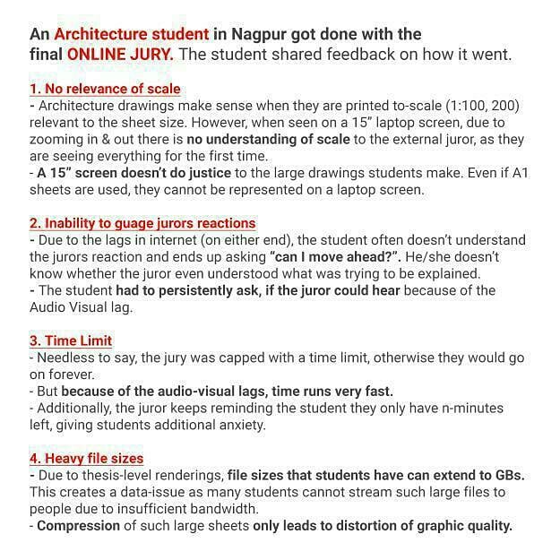 ArchiAdvisor's tweet image. RT @educlashco: Online jury proves to be a fail, architecture students demand cancellation
@architecthabeeb @CouncilofArchi1
#educlash #MumbaiUniversity #UniversityofMumbai #ugc #coronavirus #AICTE #puneuniversity #architecture #arch