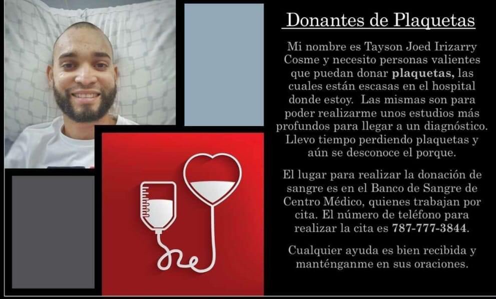 andreeatereesa's tweet photo. Hola a todos mis amigos el es mi cuñado actualmente está internado en el hospital centro médico en San Juan PR y necesita con carácter de urgencia donantes de plaquetas. Si no pueden ir a donar, con solo compartir la información o sus oraciones son suficiente. https://t.co/FFwz6x2JEH