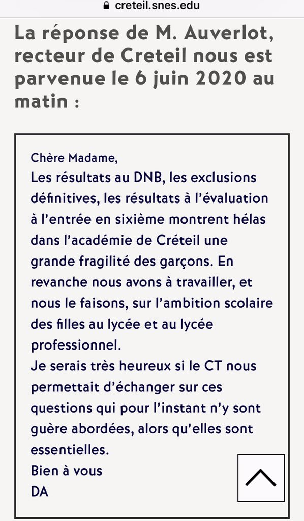 PepiteSexiste's tweet photo. Le communiqué du @SnesFsuCreteil qui refuse de cautionner une consigne à caractère sexiste, et la réponse de @AcCreteil... ??? https://t.co/rTCLOPBPH8
