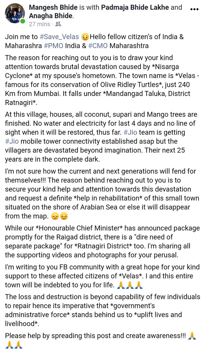captsanthoshkc's tweet photo. Let's all stand in solidarity with  distressed citizens of ' Velas' and do our bit to help them in reconstructing their life's again.

@StageActor 
#NisargaCyclone #CycloneNisarg 

@GIVE2EARTH @PartnersFarming @megirish2001 @GSVKapoor @sai_gopalan @nolanentreeo @Raghavbhartendu https://t.co/IngW6vIOC7