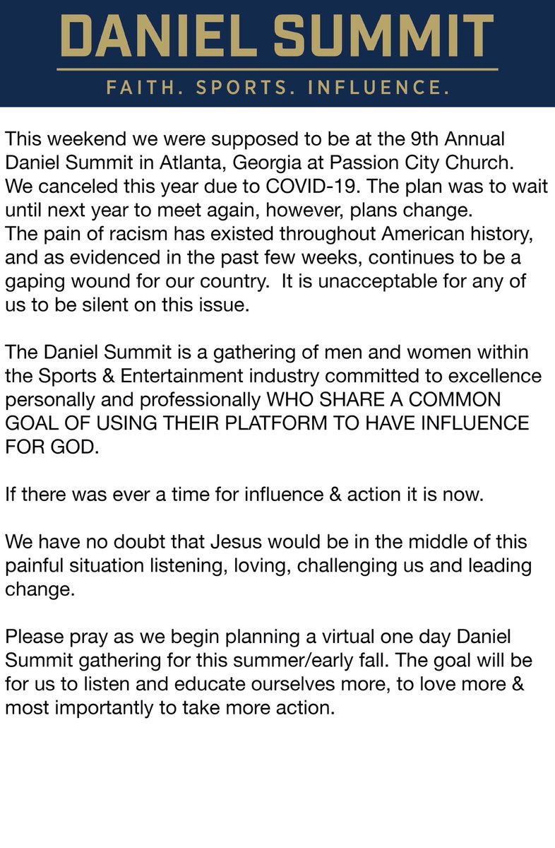 TheDanielSummit's tweet photo. Daniel Summit Friends - We missed you all this weekend. Please read our important update below. Romans 12:21 https://t.co/zCIUl6VyPj