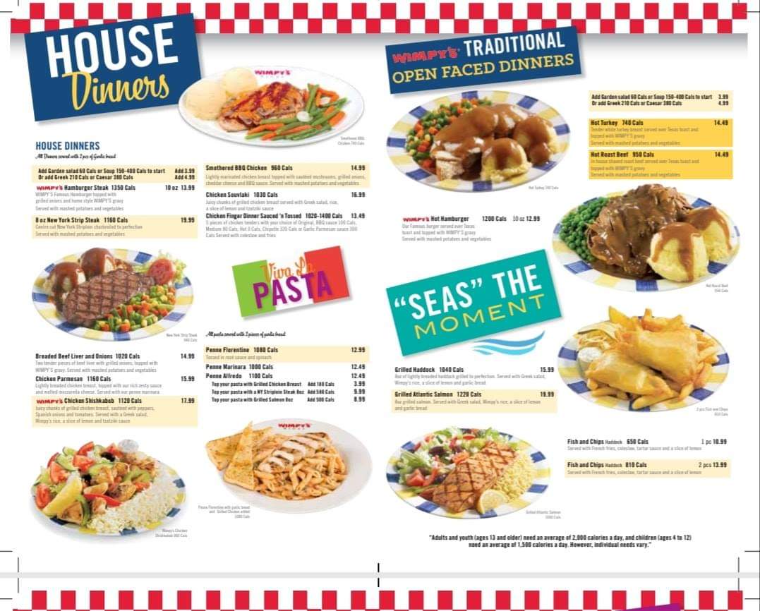 Wimpys on sale diner menu