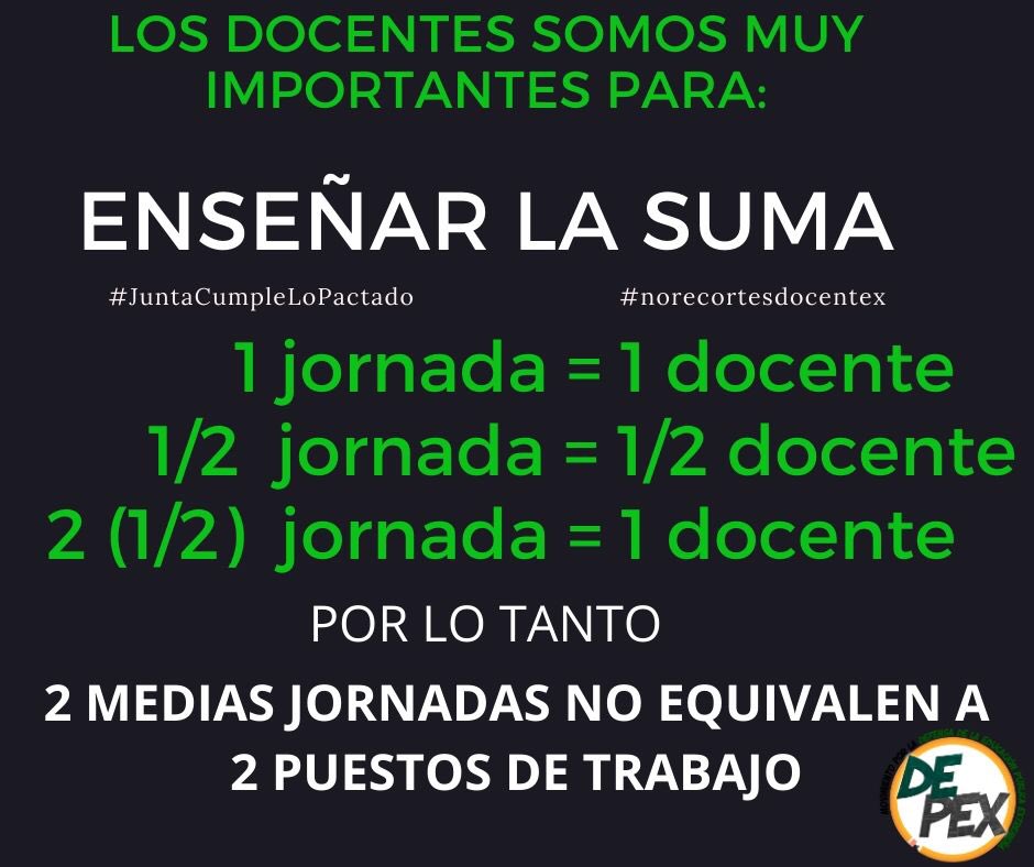DEPEXMovimiento's tweet photo. Señor @GFVara y @EstherGMoran si no apostáis por la EDUCACIÓN PÚBLICA en #Extremadura y recortáis a 541 docentes, dentro de unos años, muchos extremeños no sabrán resolver esta operación básica...

#JuntaCumpleLoPactado 
#norecortesdocentex

💚🤍🖤FORMACIÓN💚🤍🖤 https://t.co/stiyCKY2RI