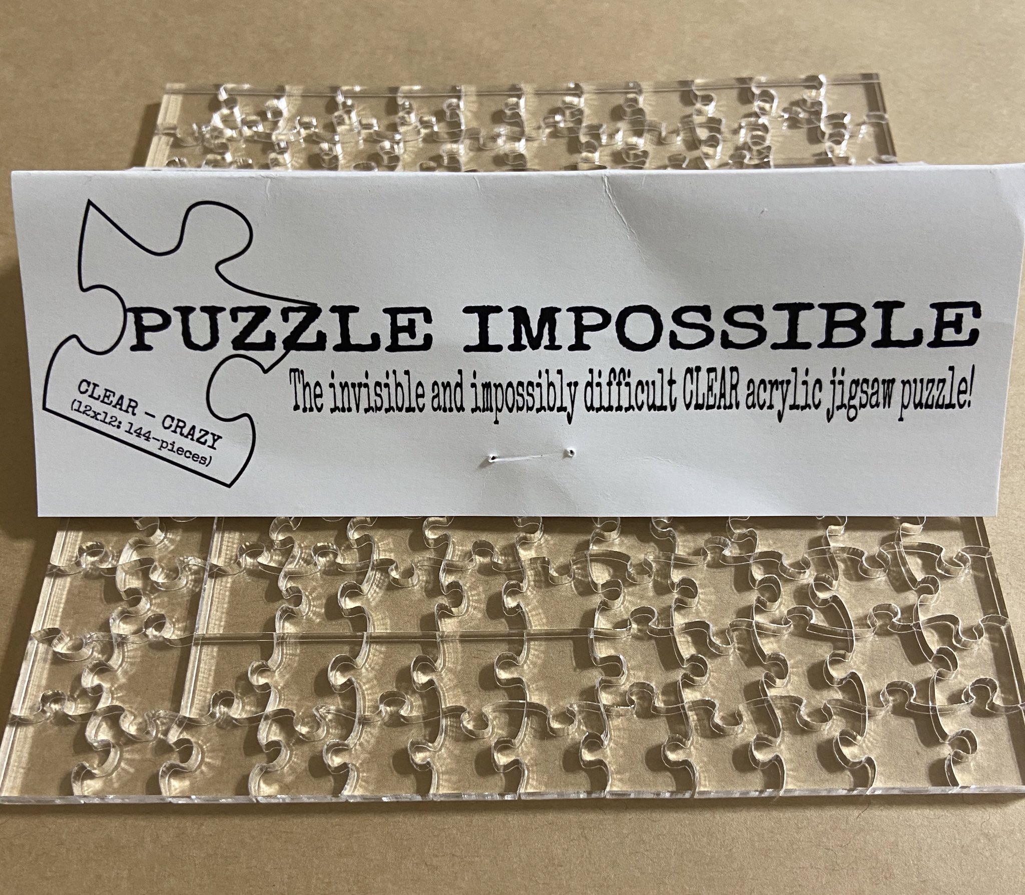 Puzzle Impossible - The Invisible and impossibly Difficult Clear Acrylic  Jigsaw Puzzle - 12x12: Insane (144 Pieces)