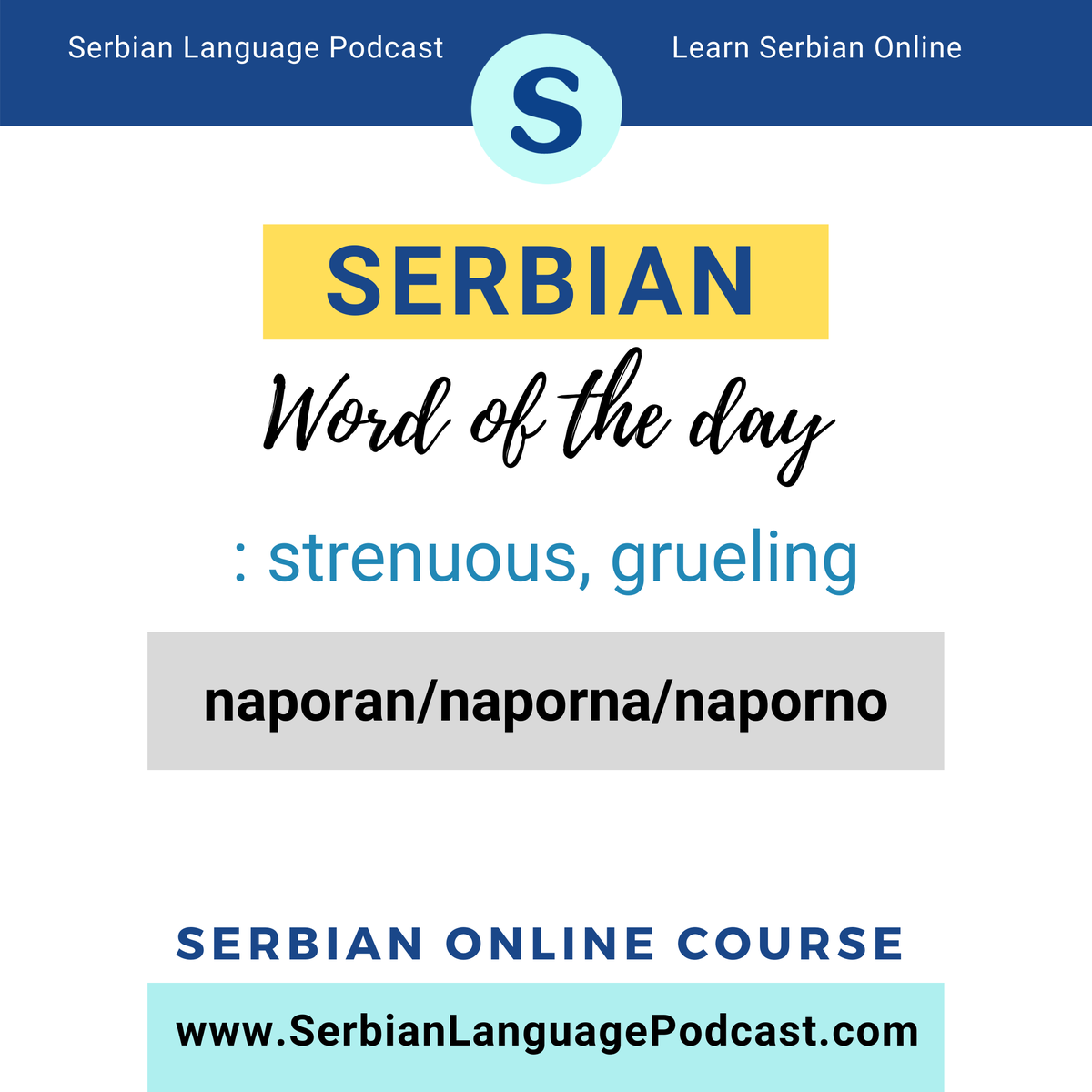 serbianlp's tweet photo. Serbian word of the day - naporan (strenuous, grueling) 👉 How would you use this word in a sentence in Serbian?⁉️
.
✅ Serbian Online Course - https://t.co/3SXz8DCfpq

#serbianlanguage #learnserbian  #serbianlanguagepodcast #serbianwordoftheday #serbianadjectives https://t.co/BBUWRTJONx