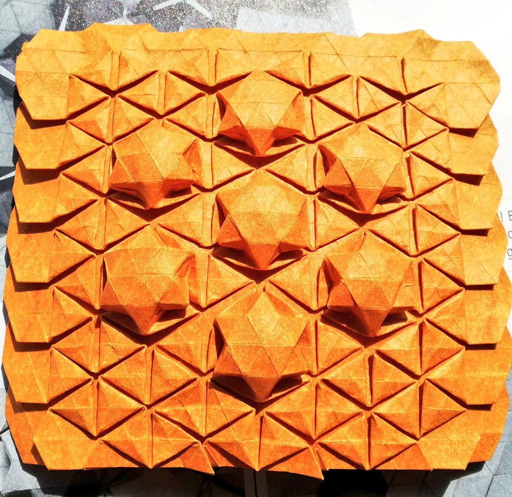 acvaghela's tweet photo. A slight update to the Star Puff by Eric Gjerde. Used Orange elephant hide paper.
It sits a bit more flat. Now I just need to get it framed! #NotQuitePerfect #SundayMotivation @BritishOrigami @EricGjerde https://t.co/9Pw8LHRB1G