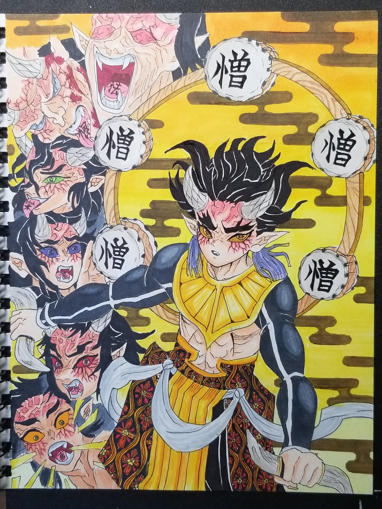鬼滅の刃 半天狗(憎珀天) 手描きイラスト ファンアート 色紙