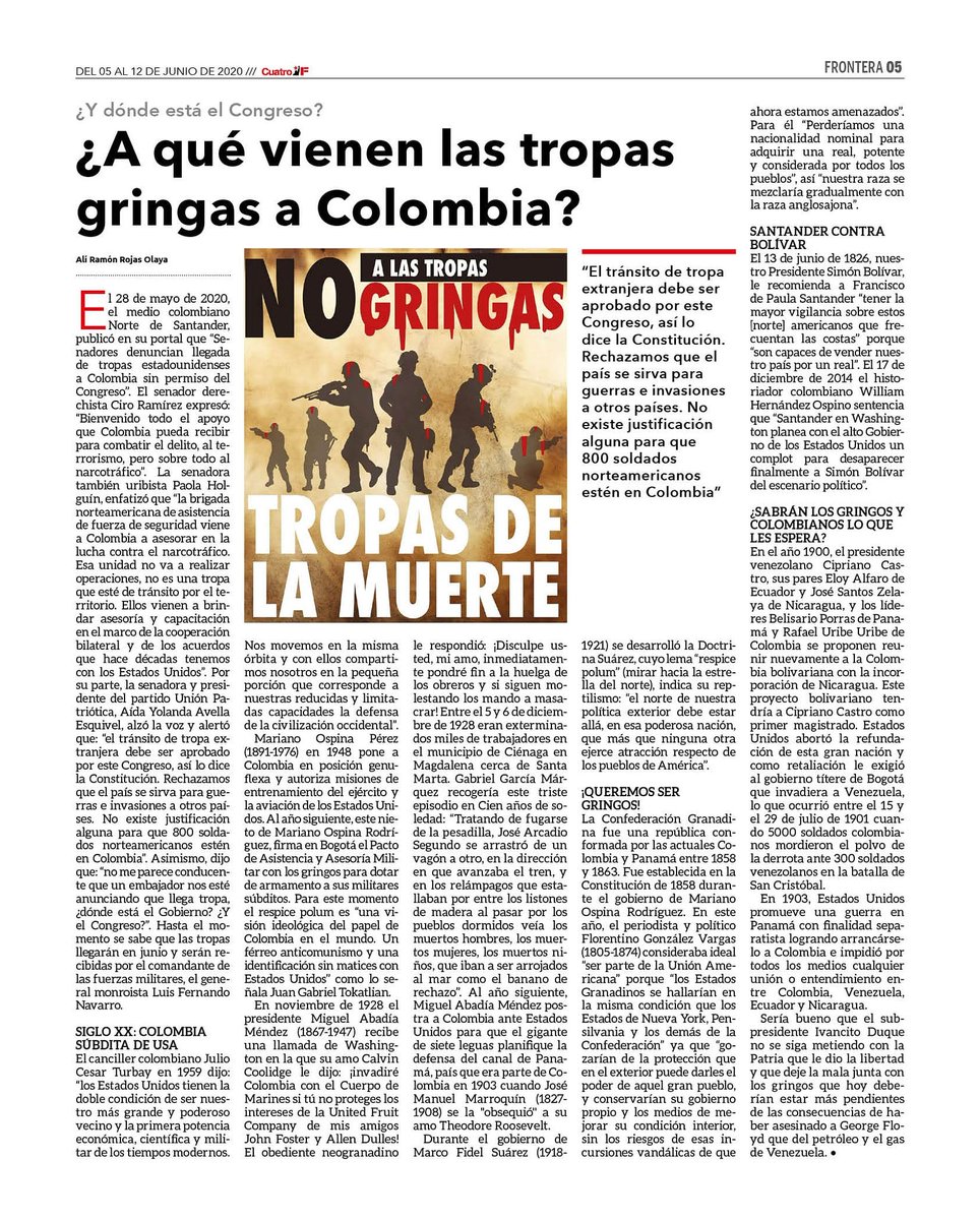 bricspsuv's tweet photo. ¿A QUÉ VIENEN LAS TROPAS GRINGAS A COLOMBIA?
Alí Ramón Rojas Olaya
#7Junio 
#NoAtropasgringasEnColombia 
@CuatroFWeb 
@PartidoPSUV @NicolasMaduro @dcabellor @taniapsuv @PartidoPSUV https://t.co/HKXXPdqwGX