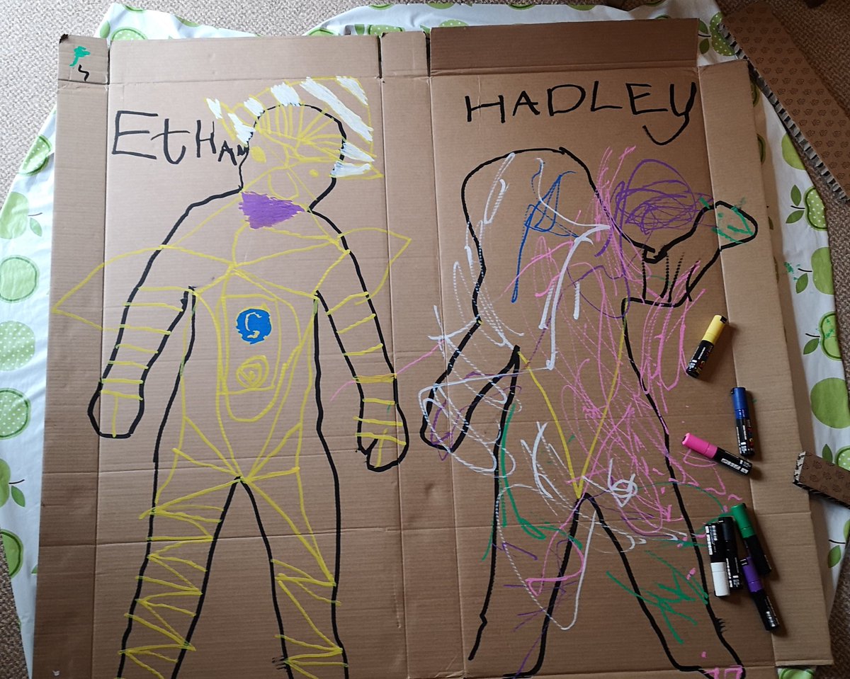 JamesBurman4's tweet photo. Bought a desk from @IKEAUK on Friday. Repurposed the packaging with the kids today with @poscauk pens. Great fun #fatherhood #art https://t.co/GzucdnJdRF