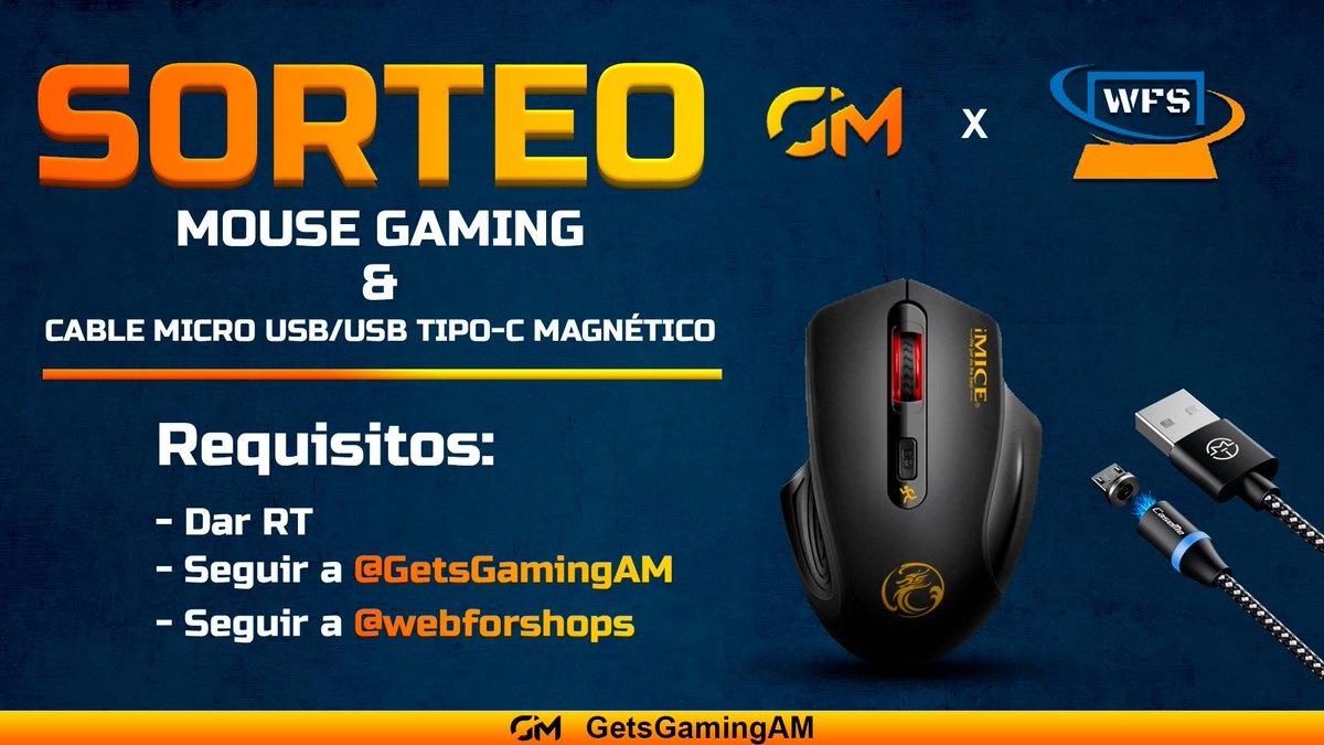 GetsGamingAM's tweet image. 💥🎁#SORTEO DE RATÓN GAMING Y CABLE MICRO USB/USB TIPO-C MAGNÉTICO (ENVÍO GRATIS SOLO ESPAÑA) 1 GANADOR🎁😱

REQUISITOS PARA PARTICIPAR:
• Dar RT🔁
• Seguir a @GetsGamingAM
• Seguir a @Webforshops

Finaliza el 10/06⏳

¡SUERTE! 🍀