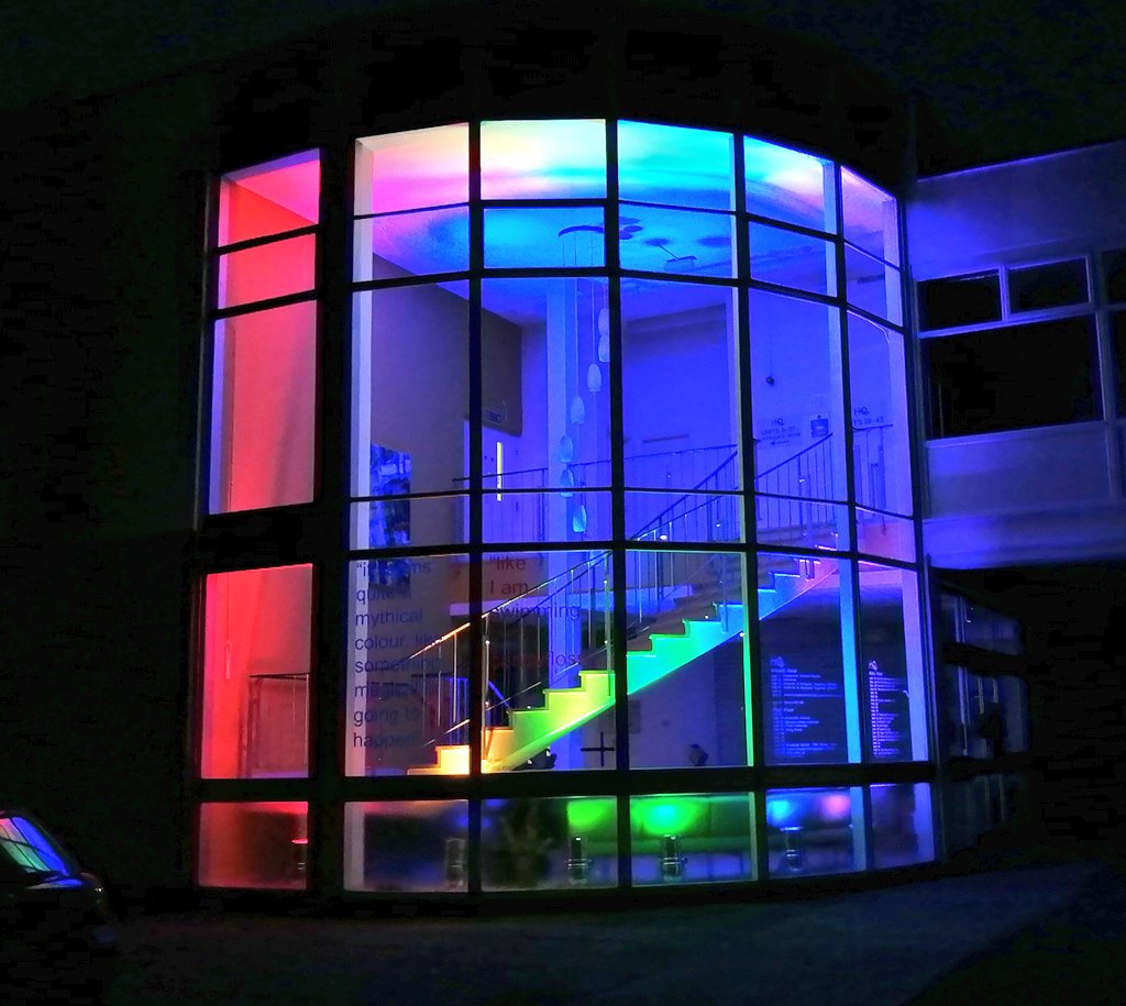 PlymStages's tweet photo. @Millfieldstrust #PrideMonth #eventprofs #PlymouthPride @plymouthcc @LukePollard #unionstreet #Plymouth lighting up the HQ building https://t.co/aAqpcSDE5z