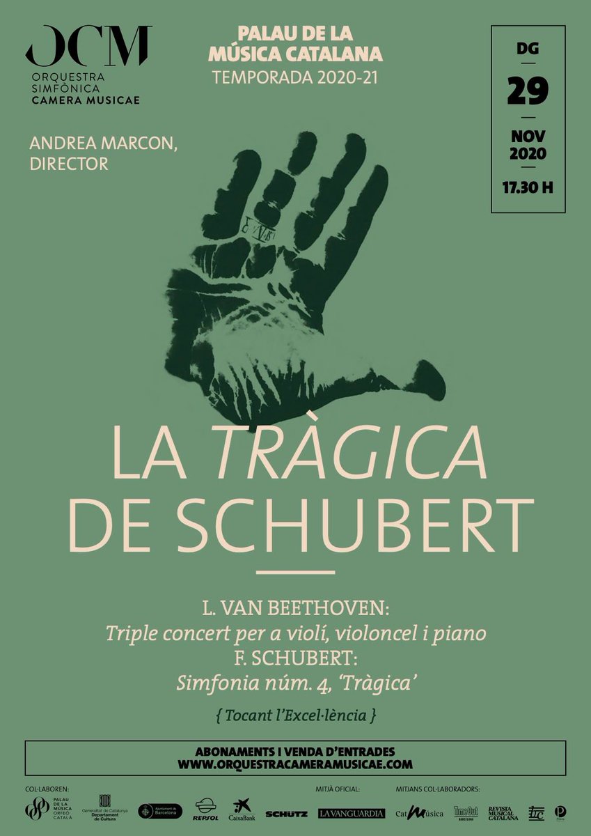 🎼 La Tràgica de Schubert + el Triple de Beethoven · Andrea Marcon

🗓 Domingo 29 de Noviembre

🕠 17:30

🎭 Palau de la Música Catalana, Barcelona

🎺 @orquestraOCM 

🌐 eventosdebandas.wixsite.com/home/29