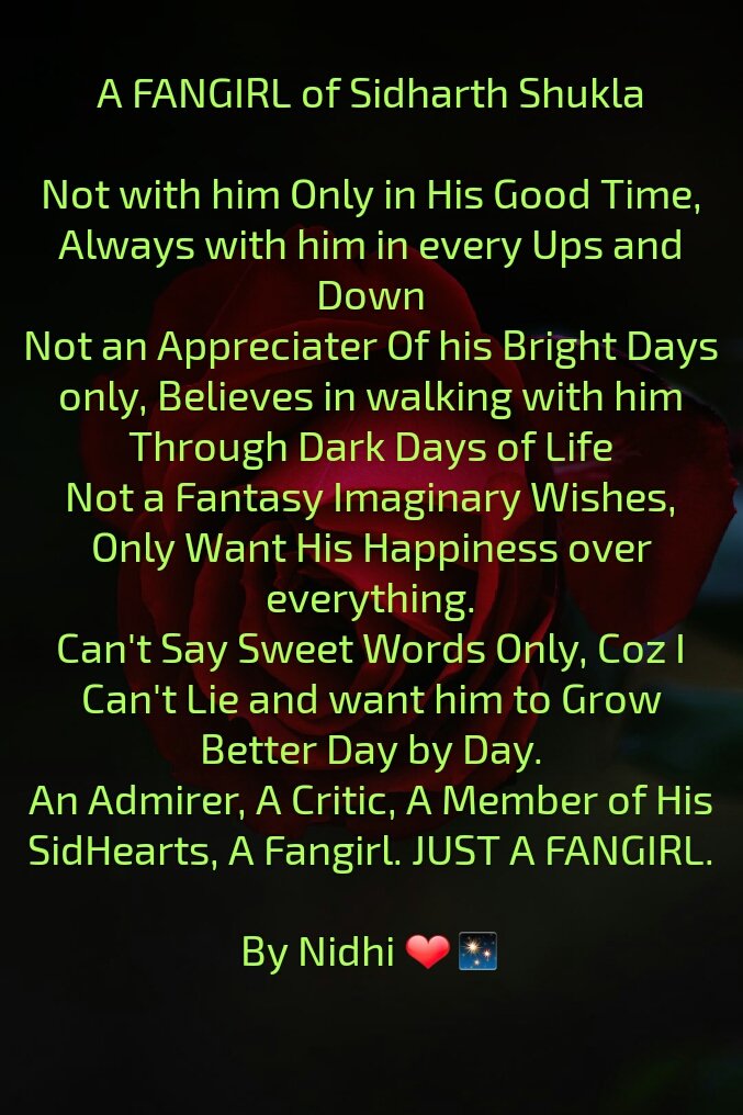 Fifth OneREASONS why I Admire him and Like  @sidharth_shukla Not Coz A Star Actor, The person he is in Reality.I admire That  #SidharthShuklaI WILL ADD MORE IN THIS.I Just Hope Sidharth would ever Know My existence."Memories of a Fangirl and Sidharth Shukla"