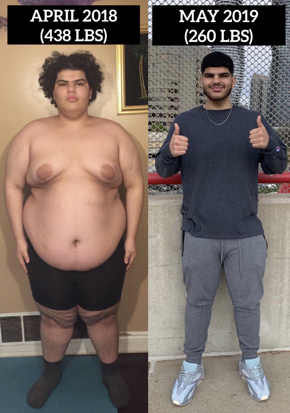 438 lbs to 260 lbs. 