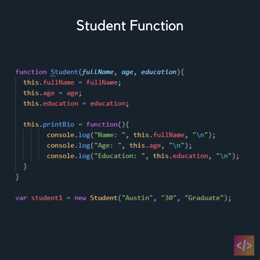 buzzingcode's tweet image. Cont:3
The "prototype" property is widely used by the core of JavaScript itself. All built-in constructor functions use it.
Lets see an example Student() function
#html5 #coding_gyan #javascript #programminglife
#fullstack #webdeveloper #coding #fullstackdeveloper #100daysofcode