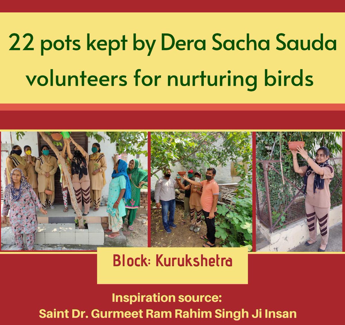 SarbjeetKour13's tweet photo. 22 pots kept by @derasachasauda  volunteers for nurturing birds 🐦🐦
#PassionToServeHumanity https://t.co/mxcQHBD6ha