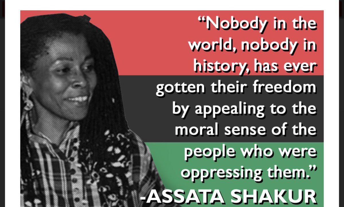 ImBlackFirst's tweet image. She’s been shot several times , she fought for liberation for her people at any cost. She’s inspired many across the world as a strong black women  and beat imprisonment.She’s said to have inspired the BLM movement and is also the god mother of the late great rapper Tupac✊🏾❤️🖤💚