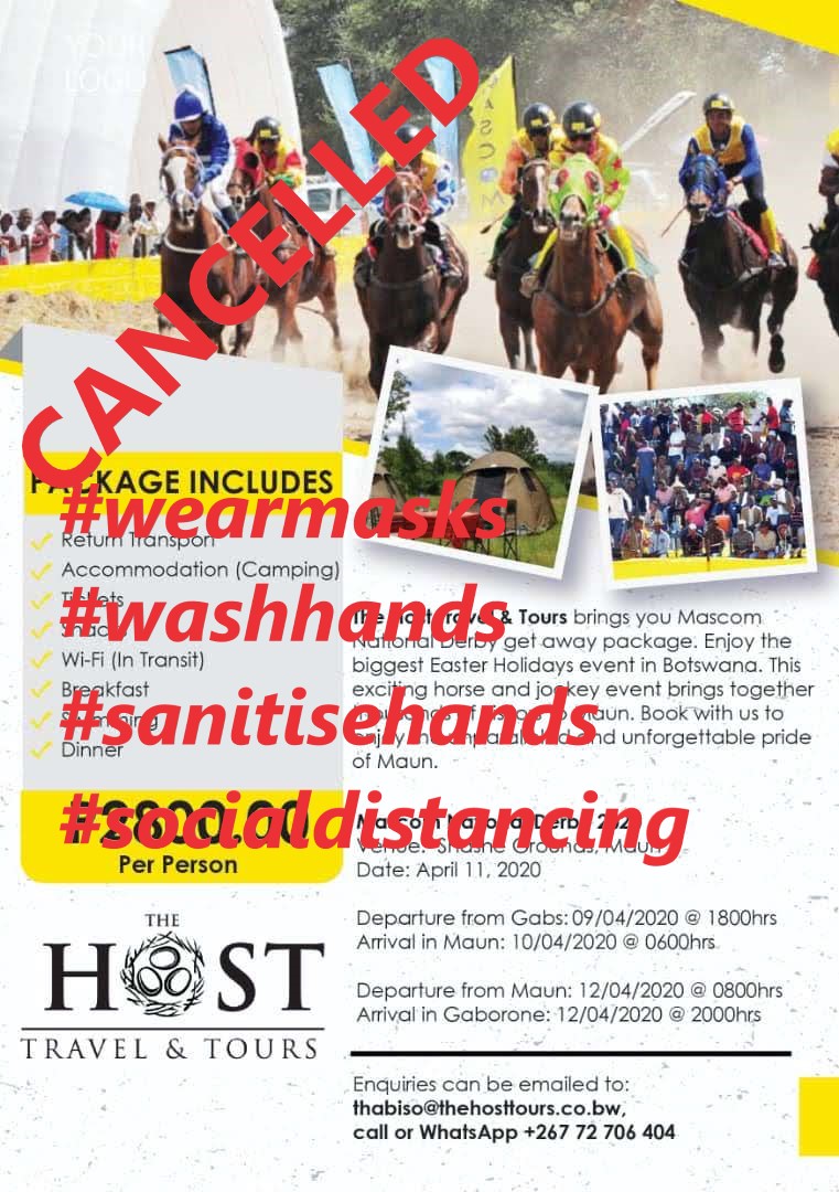 thehosttours's tweet photo. To all our valued customers,

We shall be in contact regarding your full refunds. Be on a look out for more upcoming local packages.

Thank you @MascomWireless for your continued efforts to stage this spectacle event, looking forward to 2021!

#travellocally #travelwithus https://t.co/hxooiB4et8
