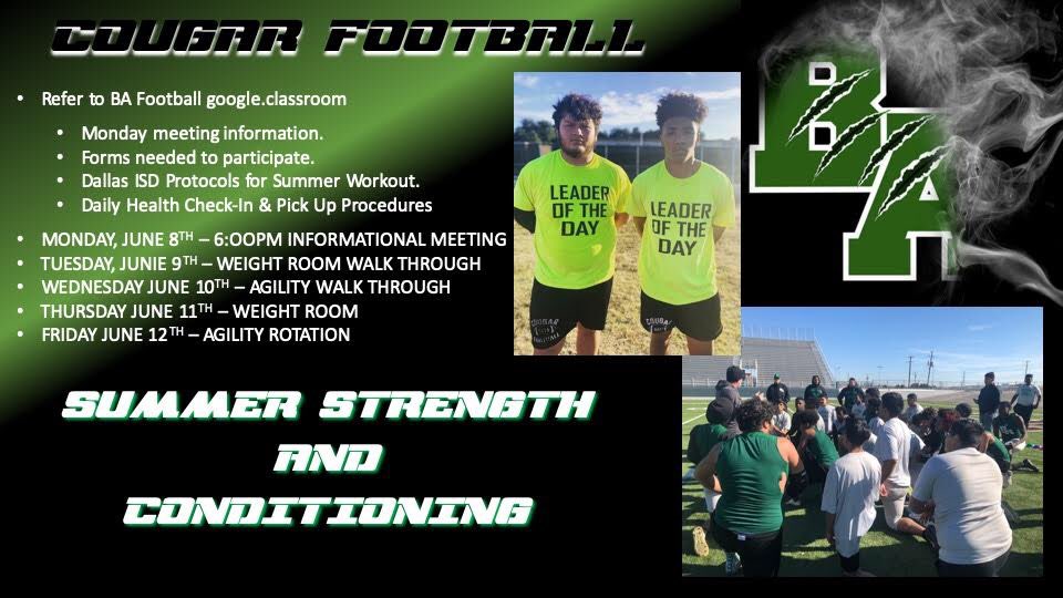 Adams_Football's tweet photo. Please refer to the BA Football google classroom for details concerning the Cougar Summer Strength &amp;  Conditioning program beginning this week.  #CougarStrong #CougarSafe https://t.co/Z60WCPnP9d