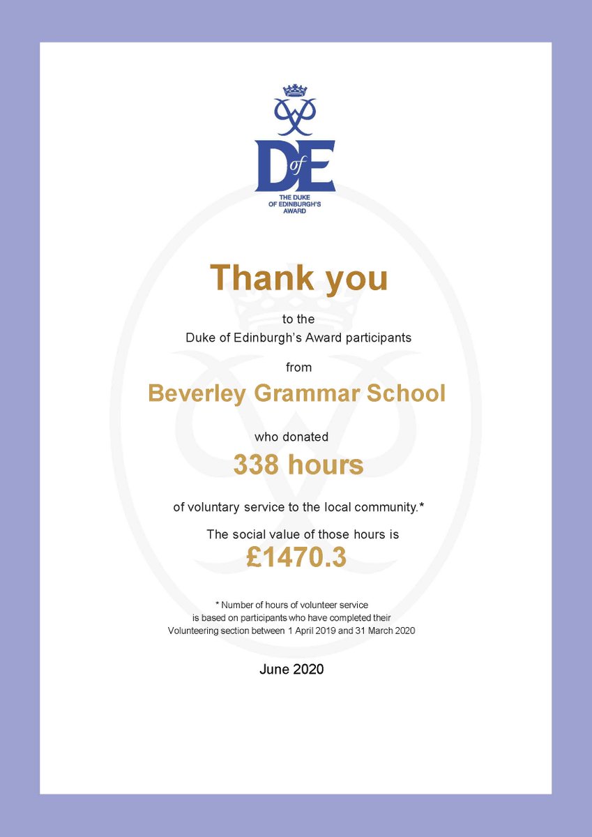 We received this on Friday from <a href="/DofE/">The Duke of Edinburgh’s Award</a>. Well done to all students undertaking their DofE awards for this amazing achievement. Great to see the value of the work you are putting back into the community. #volunteering #givingback