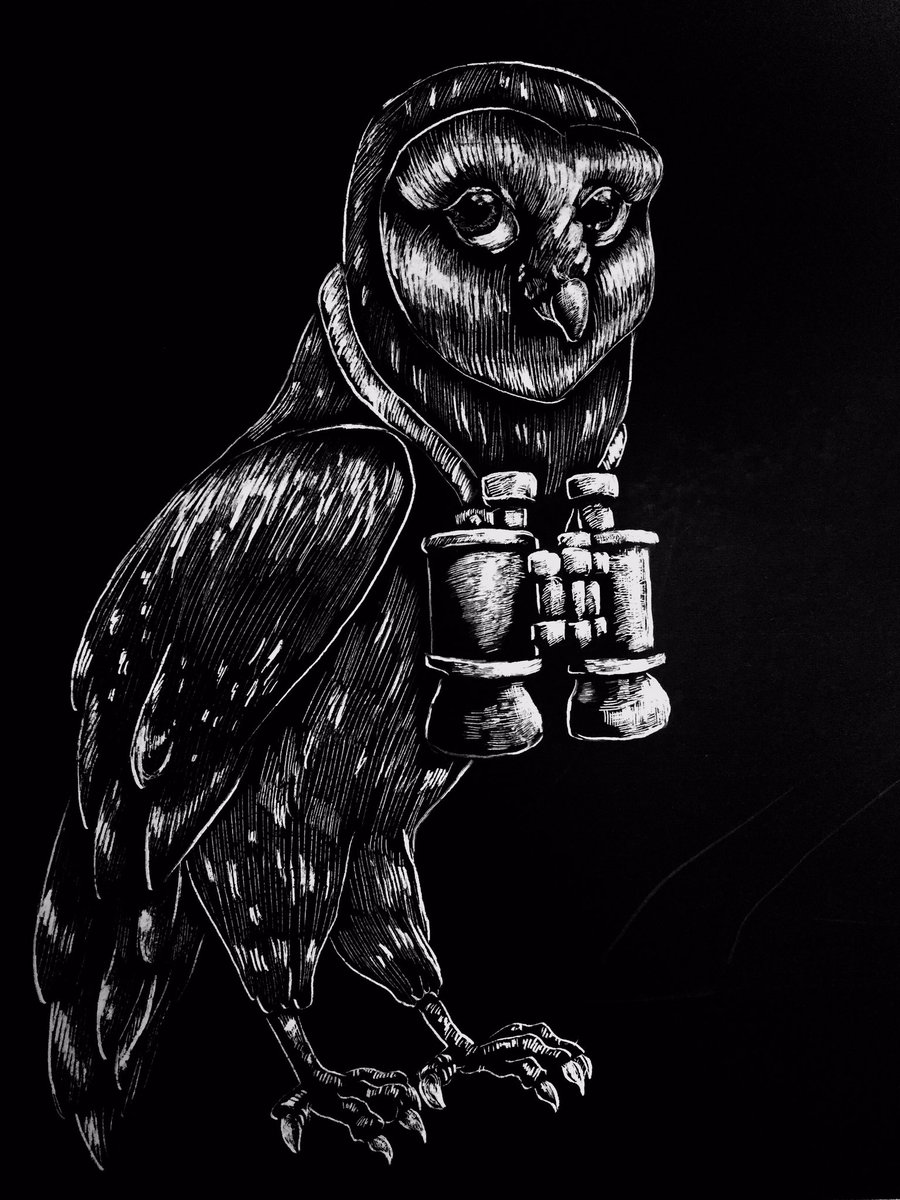 eastside_ravens's tweet photo. “Scratchboard Owl with Binoculars” created by ESS’s own Art student Megan Shea for grade 12 graduation celebration! https://t.co/IOcscegZWN