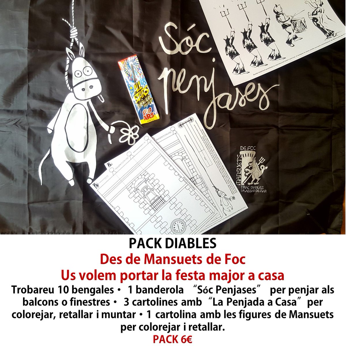 Mansuetsdefoc's tweet image. 📣Des de @Mansuetsdefoc us volem portar la Festa Major a casa i hem fet 👉🏽un PACK de Diables que a partir de dimecres podeu comprar per 6€ a les botigues
👇🏽👇🏽👇🏽👇🏽👇🏽
@BlancVilassar @carnsboher @lilladepaper @Cotofluix @CanRoca1890