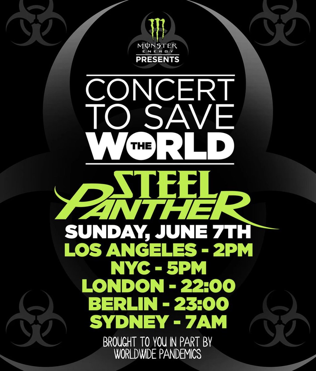LiveNationUK's tweet photo. California rockers @Steel_Panther are performing a #ConcertToSaveTheWorld in support of #CrewNation tonight 🤘❤️️
Make sure you're tuned in from 10pm 👉 https://t.co/hSNyV4eiLi https://t.co/cydZnv02O1