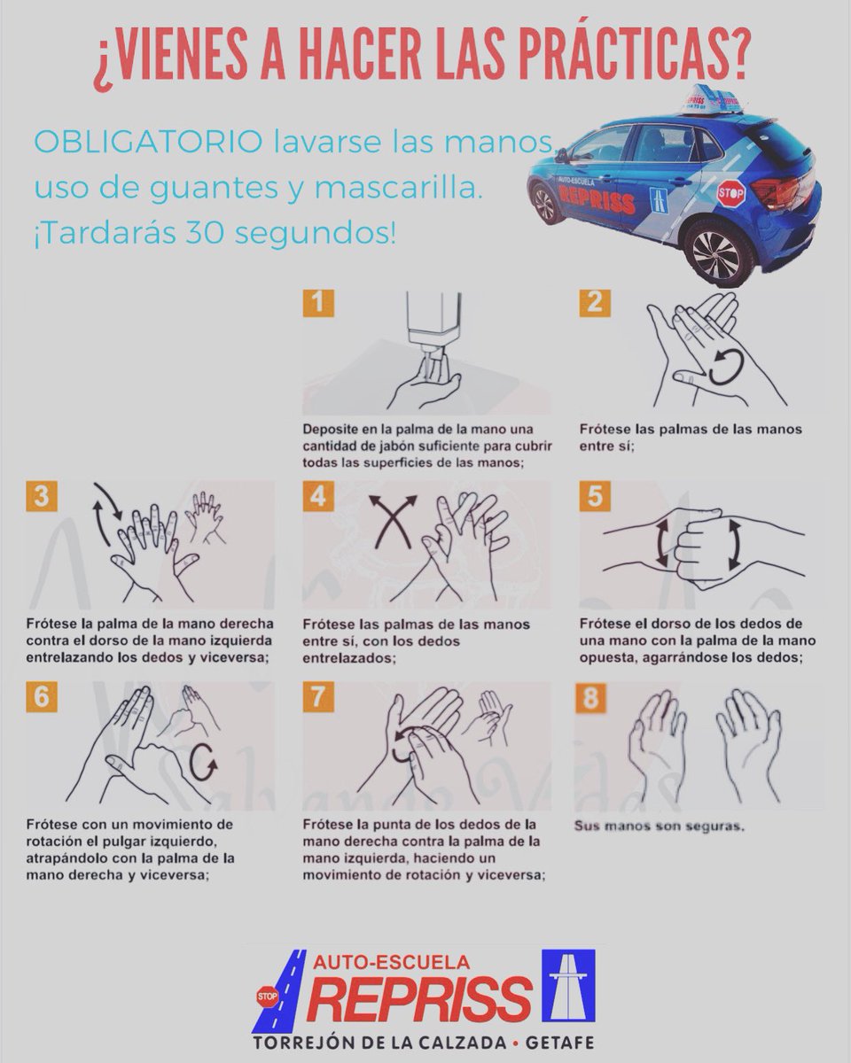 autorepriss's tweet photo. Empezamos! Para garantizar la seguridad de todos aplicaremos las siguientes medidas:
✔️Uso obligatorio de mascarilla, tanto en la autoescuela como en el coche. 
✔️Gel hidroalcohólico antes y después de subirte al coche.
✔️El coche será desinfectado antes y después de cada clase. https://t.co/LAudkKsIQ6