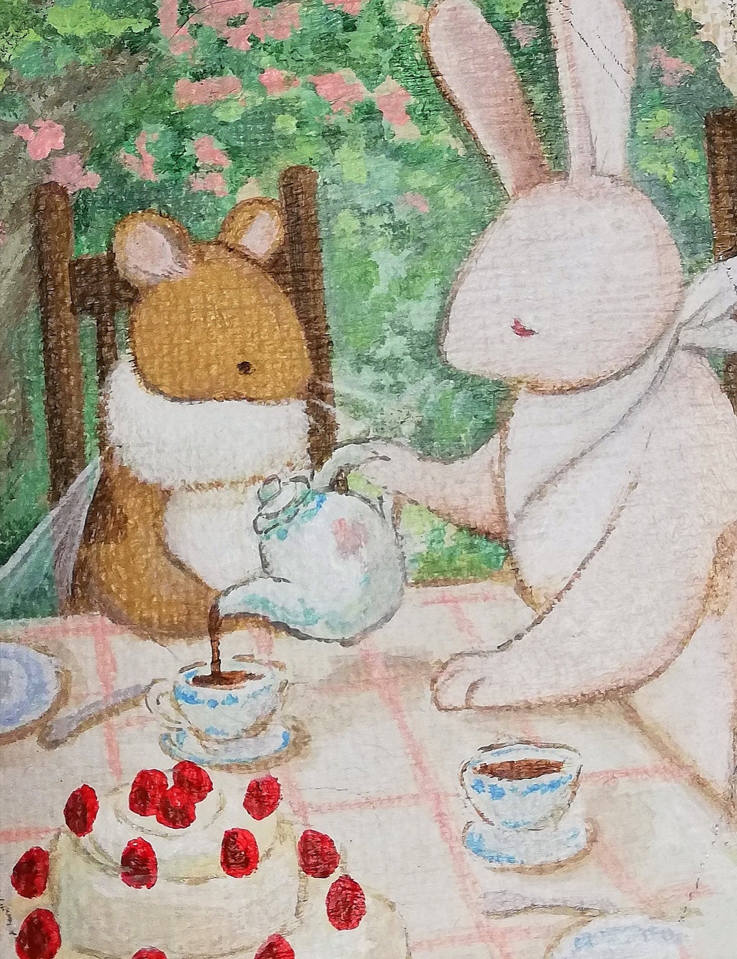 𝐃𝐞𝐧𝐃𝐞𝐧 でんでん うさぎ主催の庭のお茶会 完成 明るい色味でも安定したの嬉しい オシャレなティーセットは見てるだけで楽しい ケーキ食べたい イラスト イラスト好きな人と繋がりたい 絵描きさんと繋がりたい T Co 8tcd4vcmlp