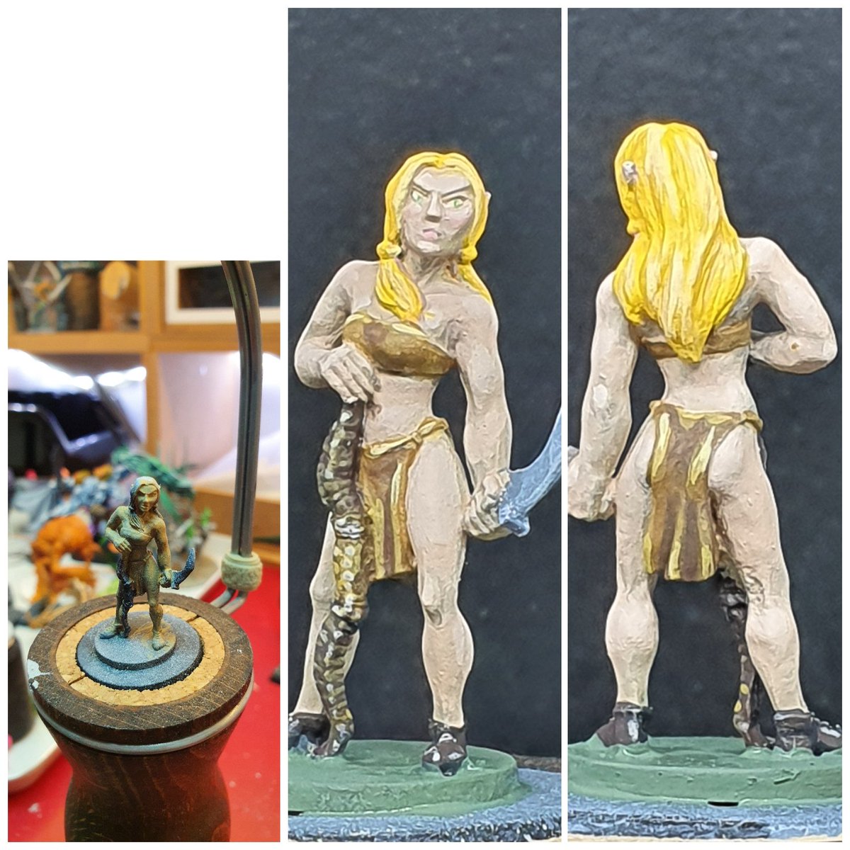 TheBaldGM's tweet photo. Elf girl with bow and dagger. A model I painted for a friend. The photo's are not great.
#miniatures #paintingminis #miniaturepainter #modelpainter #paintingminiatures #fantasy #citadel #ttrpg #rpg #dnd #reaperpaints #scale75 #Vallejo @tBGM https://t.co/yAPmWxaHME