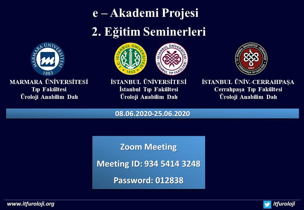 E-akademi programı nedeniyle Çapa-Cerrahpaşa ve Marmara üniversitesi Üroloji Anabilim Dalı öğretim üyelerini tebrik ediyorum. Katkıda bulunmak beni çok mutlu edecek.