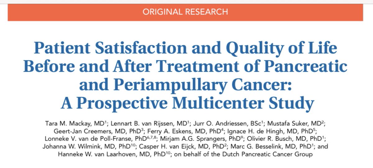 MarcBesselink's tweet photo. Satisfaction with care, but not QoL, decreased(!) after treatment of #pancreaticcancer in this prospective @DPCG_official study. Focus on communication, interpersonal skills and post-treatment care could maintain patient satisfaction. https://t.co/5OJAFZdoJQ #alvleesklierkanker https://t.co/aliWi594C5
