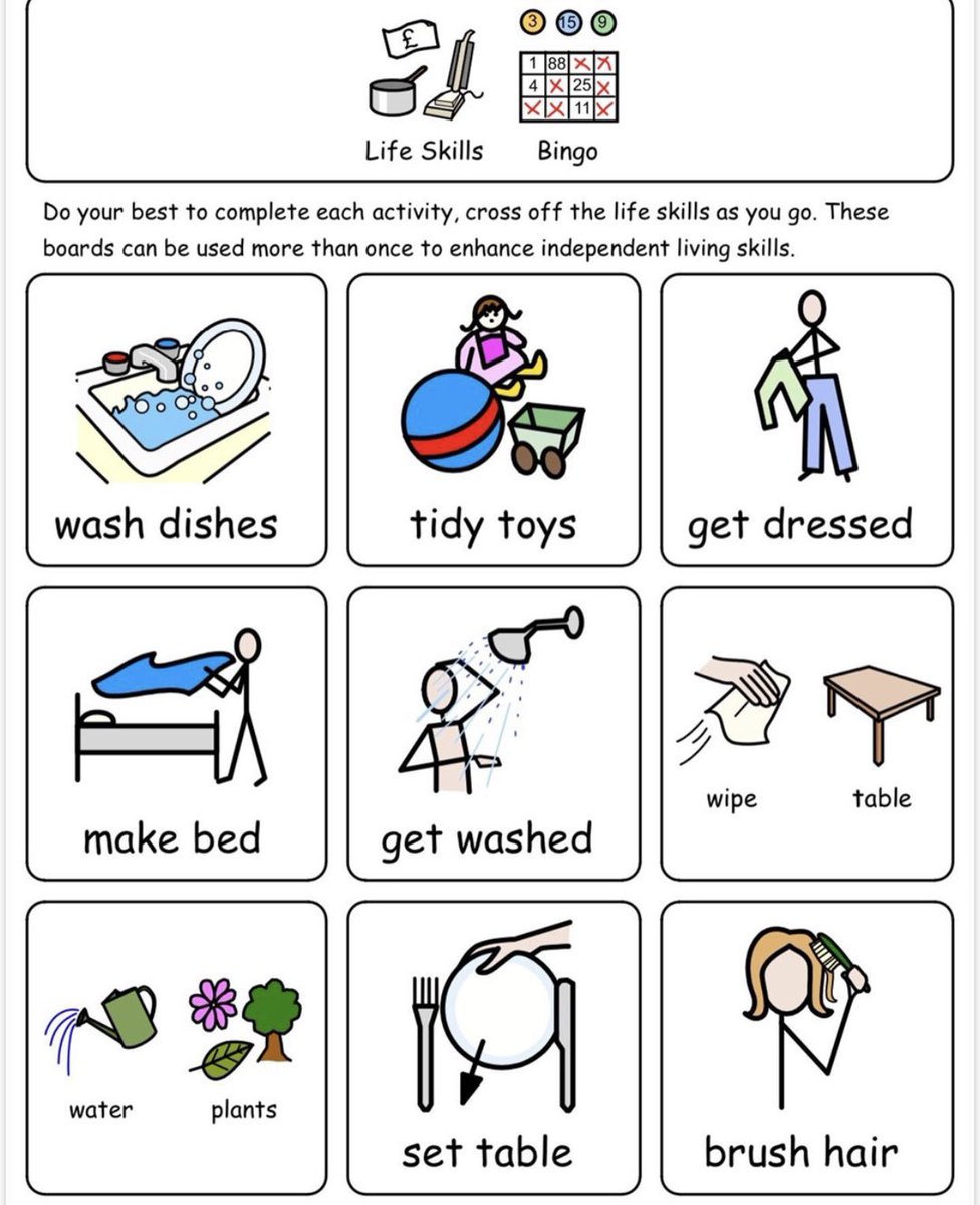Thornton0wls's tweet image. Hi all! Miss Shaheen here 👋🏻👩🏻‍🏫. Hope you are all having a cosy Sunday indoors. Why not give this life skills bingo a try this week with your little ones? A fun way to keep them busy around the house 👧🏻🧒🏻 #homelearninguk #SENDTwitterCommunity