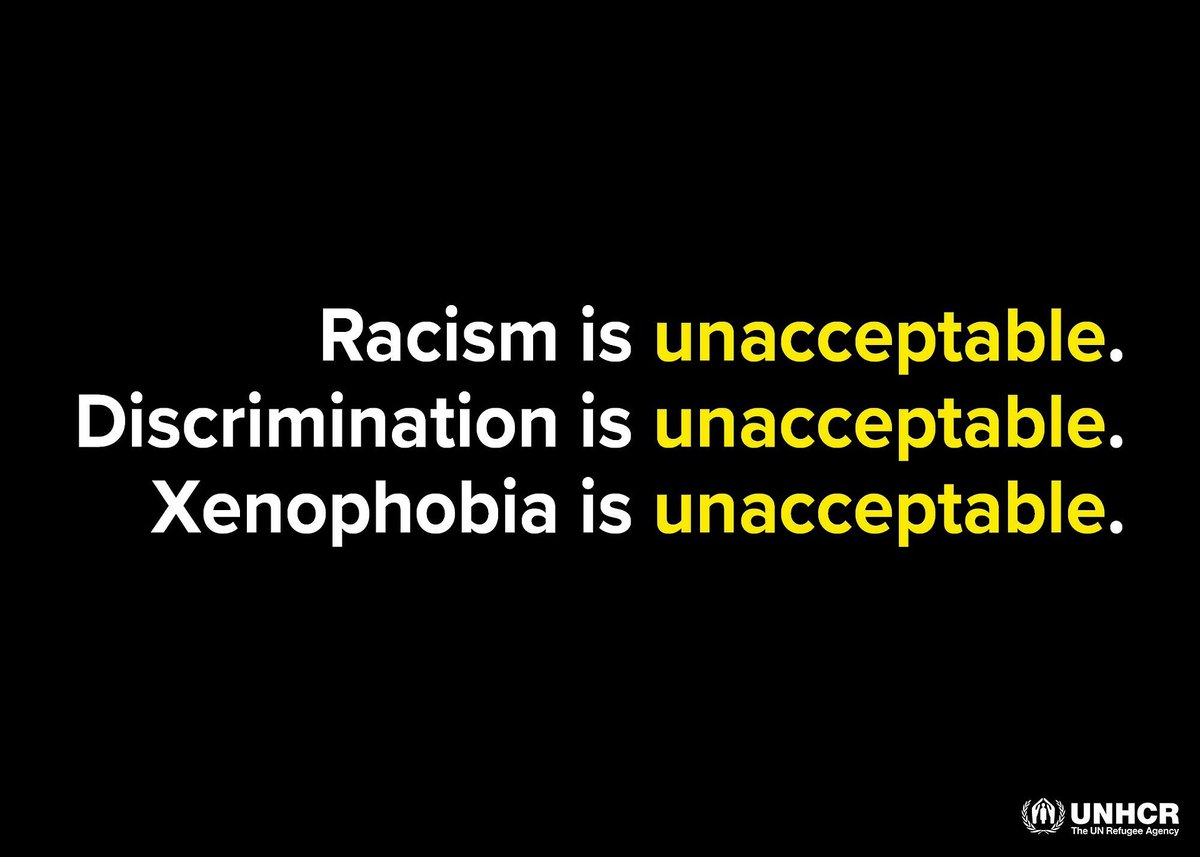 Refugees's tweet image. Stop discrimination. 
Stop xenophobia.
Stop intolerance.
Stop prejudice. 
Stop racism.