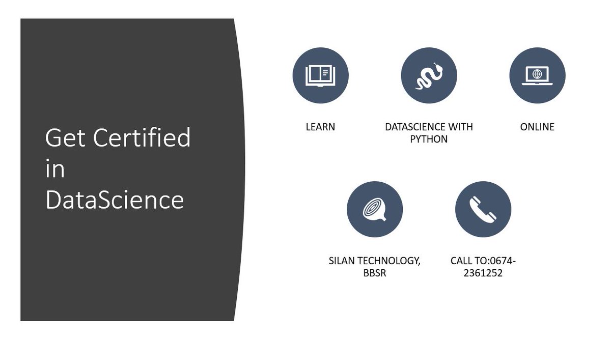 SilanSoftware's tweet image. Get Certified in Datascience with Python from SILAN Technology,BBSR
- Experts from Industry
- 100 hrs of Live Session 
- 15 live projects
- 24 * 7 Support
- 100% job assistance
Enroll Now by click the following link:
silantechnology.com/enroll
#SilanTechnology
#DataSciencewithPython
