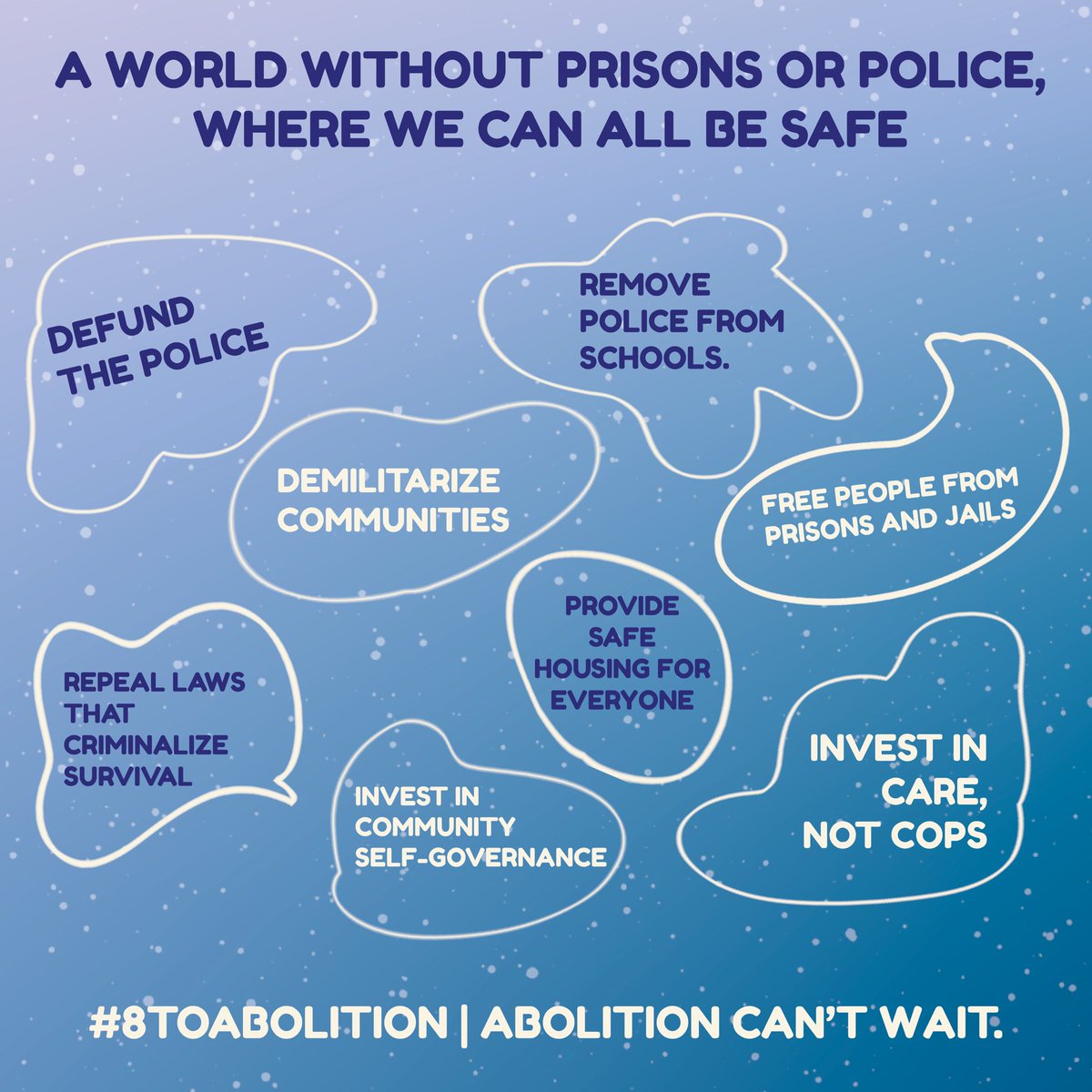 a crucial concept in this justice work is "divest/invest": abolition as a strategy (including the call to  #DefundThePolice) asks us to shift resources from harm-creating structures to liberatory and harm-reducing projects (cf.  #8ToAbolition)